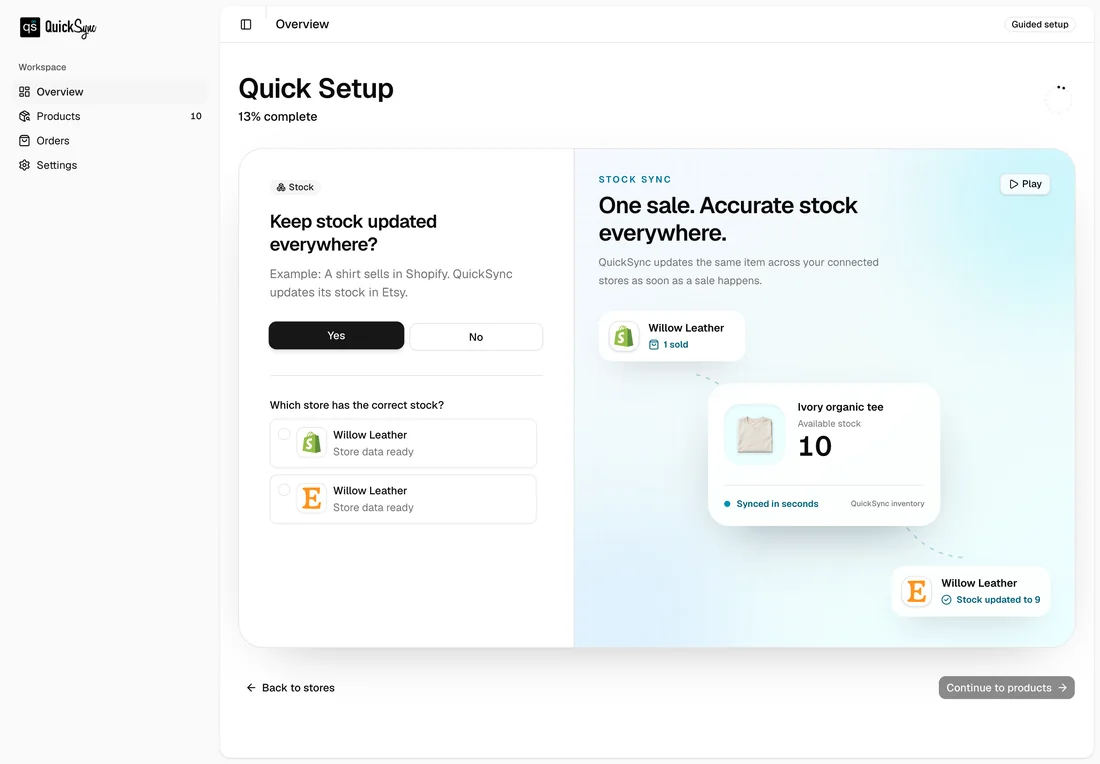 Turning on stock sync